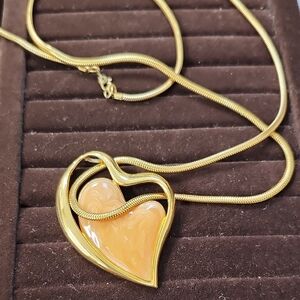 Monet Gold and Tan Heart Necklace
